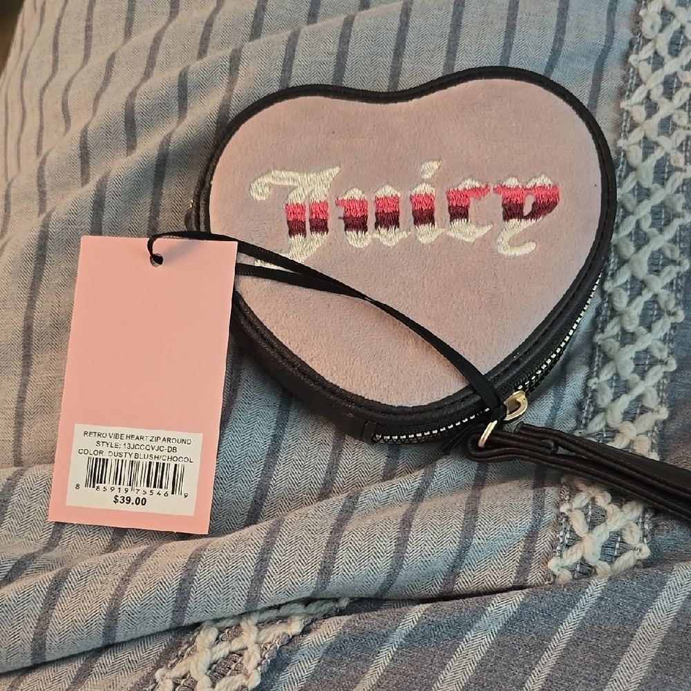 Juicy Couture Heart-Shaped Pink and Black Coin Purse